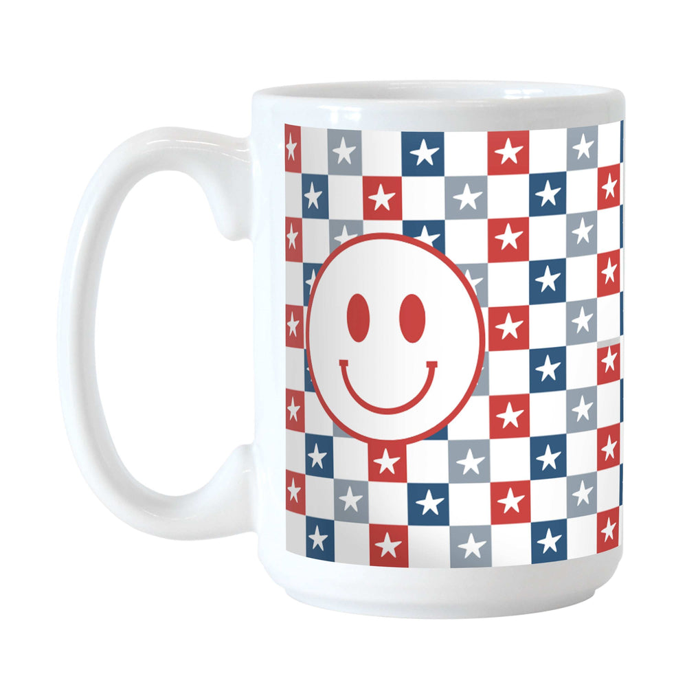 4th of July 15oz Checkered Smiley Face Sublimated Mug - Logo Brands - Flyclothing LLC