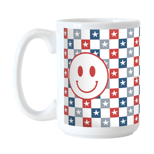 4th of July 15oz Checkered Smiley Face Sublimated Mug - Logo Brands - Flyclothing LLC