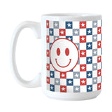 4th of July 15oz Checkered Smiley Face Sublimated Mug - Logo Brands - Flyclothing LLC