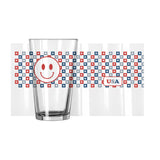 4th of July 16oz Checkered Smiley Face Pint Glass - Logo Brands - Flyclothing LLC