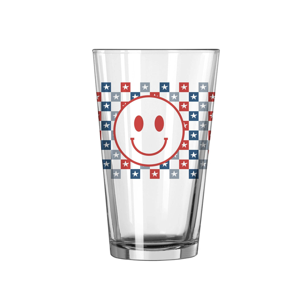 4th of July 16oz Checkered Smiley Face Pint Glass - Logo Brands - Flyclothing LLC