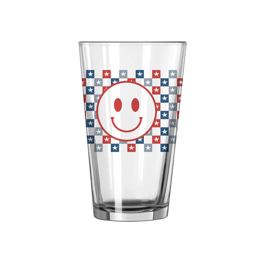 4th of July 16oz Checkered Smiley Face Pint Glass - Logo Brands - Flyclothing LLC
