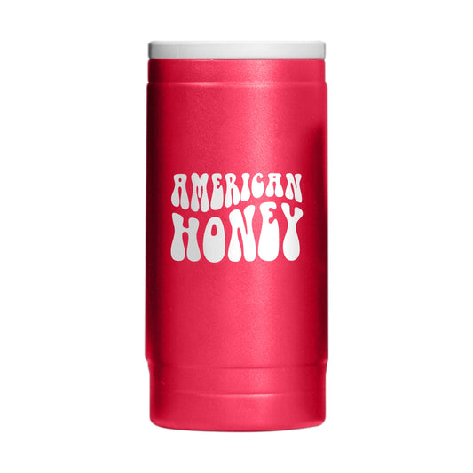 4th of July 12oz Red America Honey Powdercoat SlimCan Coolie - Logo Brands - Flyclothing LLC