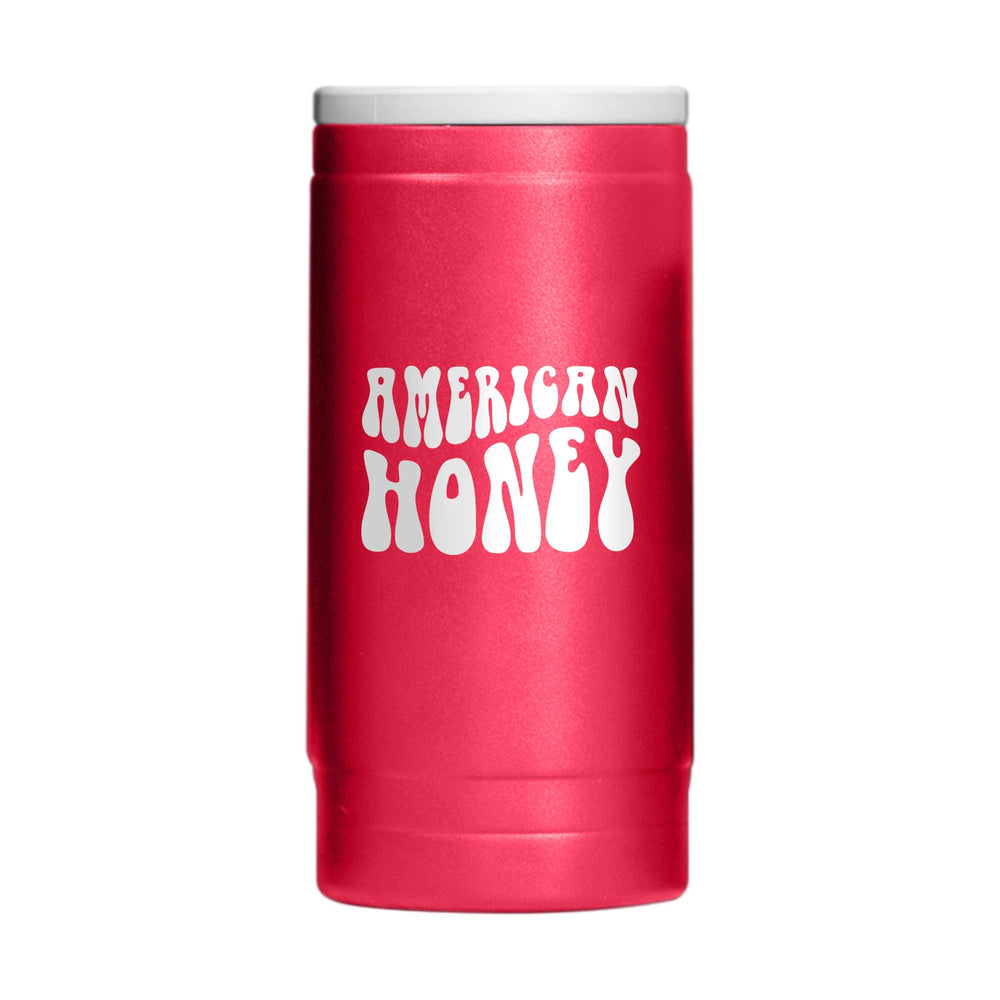 4th of July 12oz Red America Honey Powdercoat SlimCan Coolie - Logo Brands - Flyclothing LLC