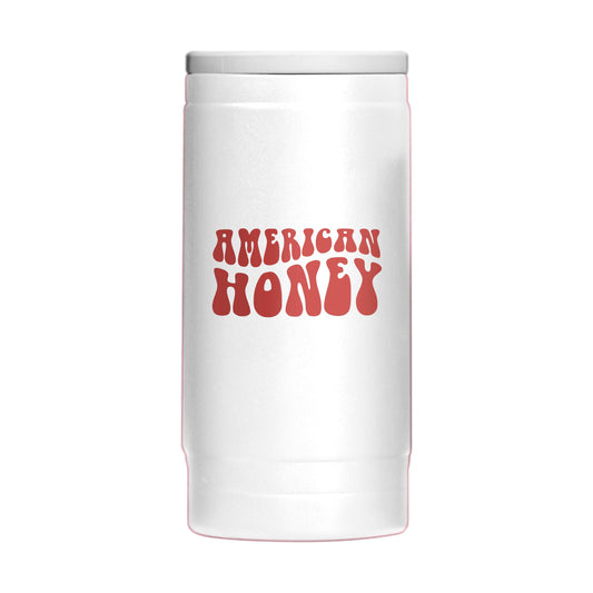 4th of July 12oz White America Honey Powdercoat SlimCan Coolie - Logo Brands - Flyclothing LLC