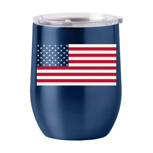 4th of July 16oz Navy American Flag Stainless Curved Beverage - Logo Brands - Flyclothing LLC
