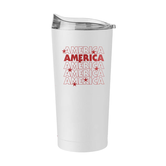 4th of July 20oz White America Repeating Powder Coat Tumbler - Logo Brands - Flyclothing LLC
