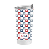 4th of July 20oz White Checkered Smiley Face Powder Coat Tumbler - Logo Brands - Flyclothing LLC