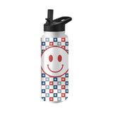 4th of July 34oz White Checkered Smiley Face Quencher Bottle - Logo Brands - Flyclothing LLC