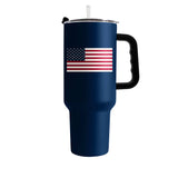 4th of July 40oz Navy American Flag Powder Coat Tumbler - Logo Brands - Flyclothing LLC