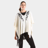 Embroidered flower vine & tassel poncho sweater - Madeline Love - Flyclothing LLC