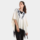 Embroidered flower vine & tassel poncho sweater - Madeline Love - Flyclothing LLC