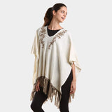 Embroidered flower vine & tassel poncho sweater - Madeline Love - Flyclothing LLC