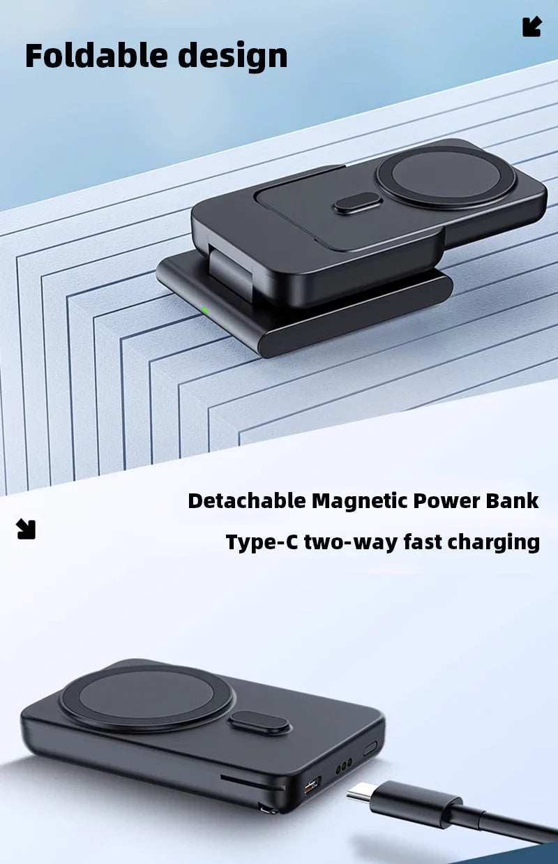3in1 10000mAh Magnetic Wireless Power Bank Fast Charging Base Stand 5000mAh Portable External Battery for Apple iWatch iPhone 15 - ZeeBelle.com - Flyclothing LLC