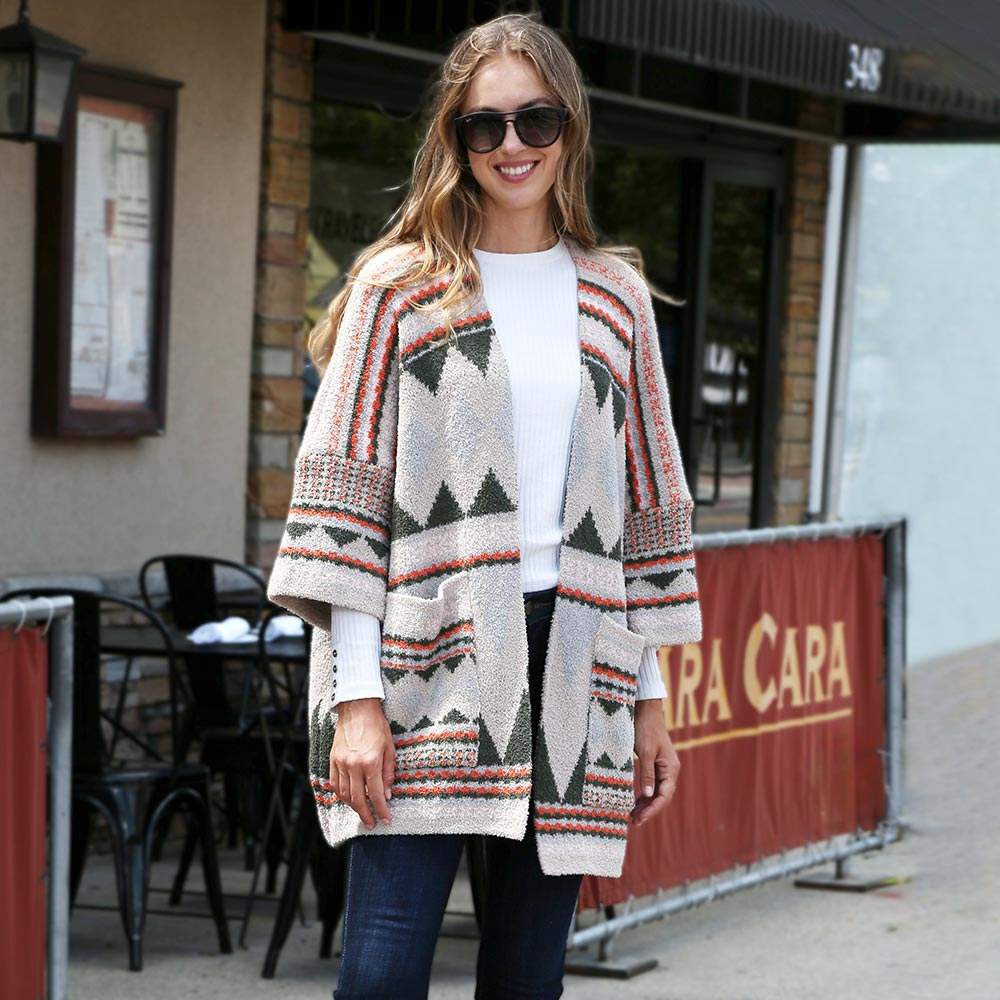 Tribal Patterned Front Pockets Cardigan - Madeline Love - Flyclothing LLC