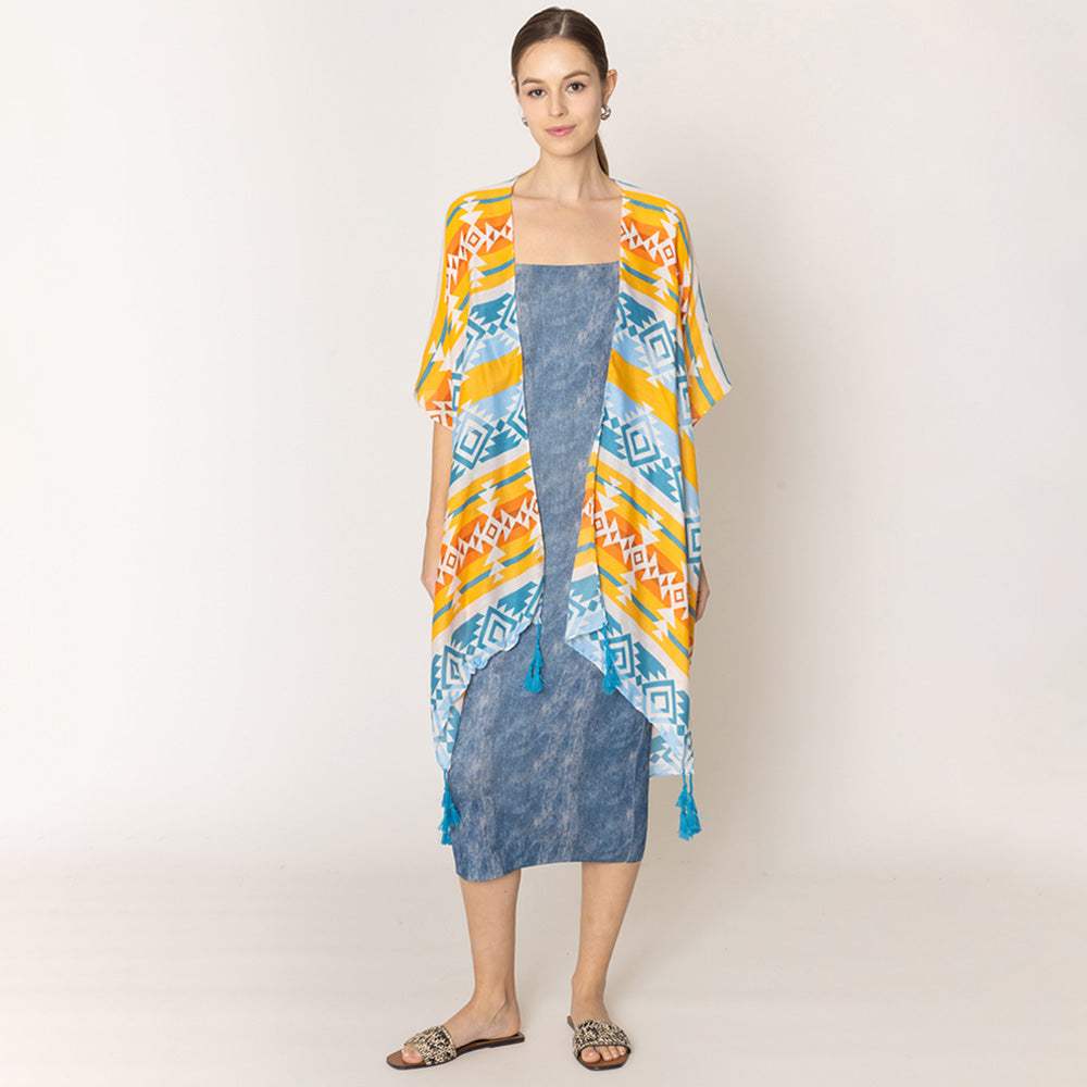 Aztec Print Kimono Poncho - Madeline Love - Flyclothing LLC