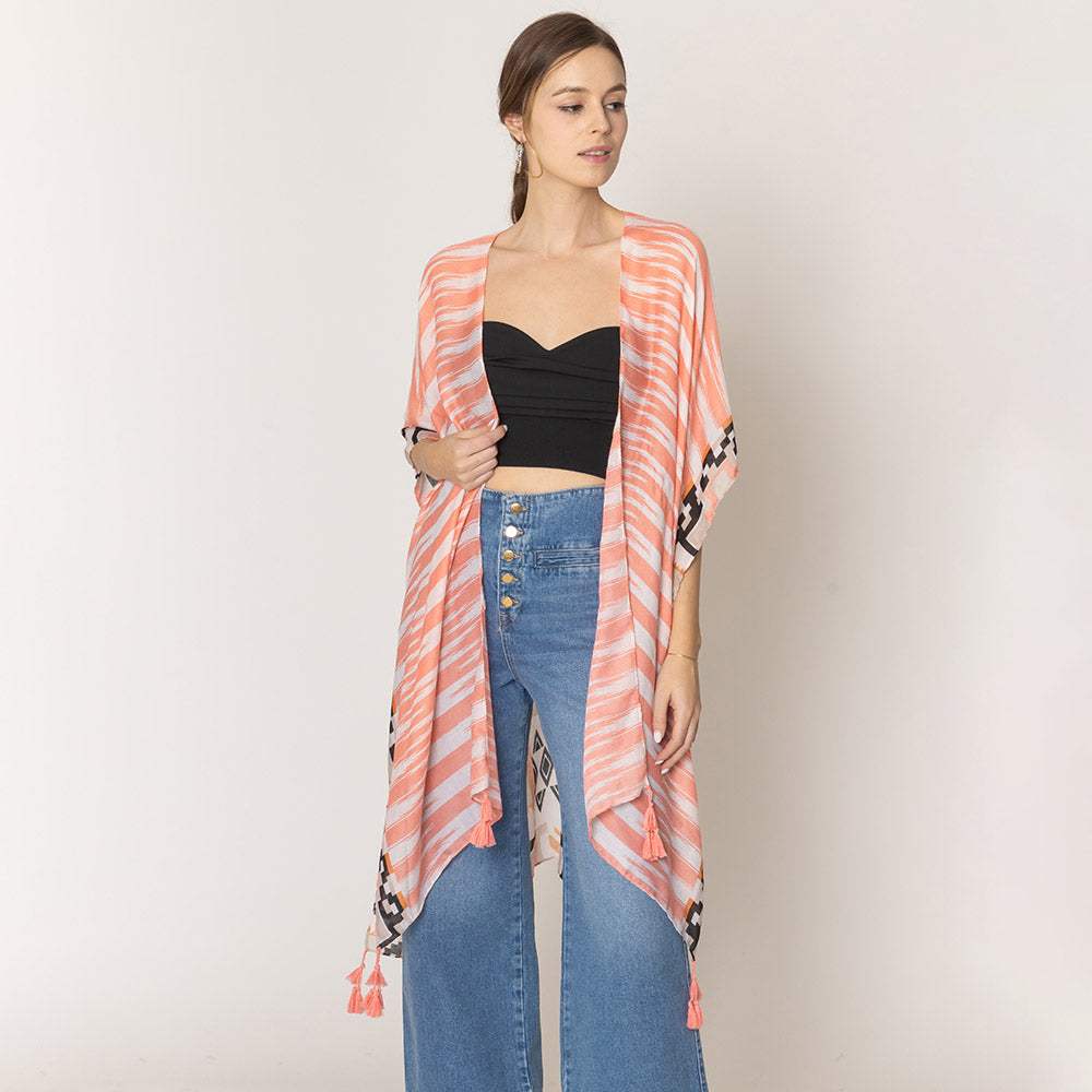 Aztec Print Kimono Poncho - Madeline Love - Flyclothing LLC