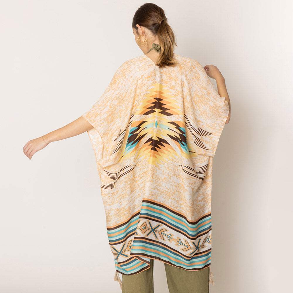 Aztec Print Kimono Poncho - Madeline Love - Flyclothing LLC