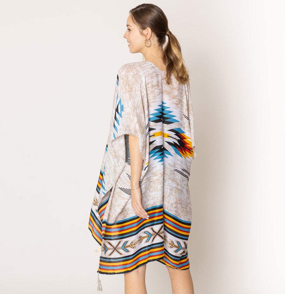 Aztec Print Kimono Poncho - Madeline Love - Flyclothing LLC