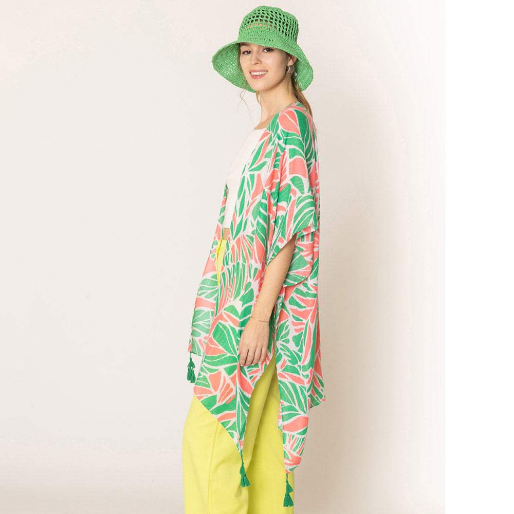 Floral Print Lurex Kimono Poncho - Madeline Love - Flyclothing LLC