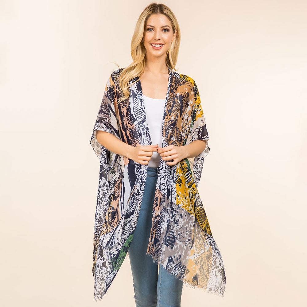 Lightweight Snake Skin Printed Kimono Poncho - Madeline Love - Flyclothing LLC