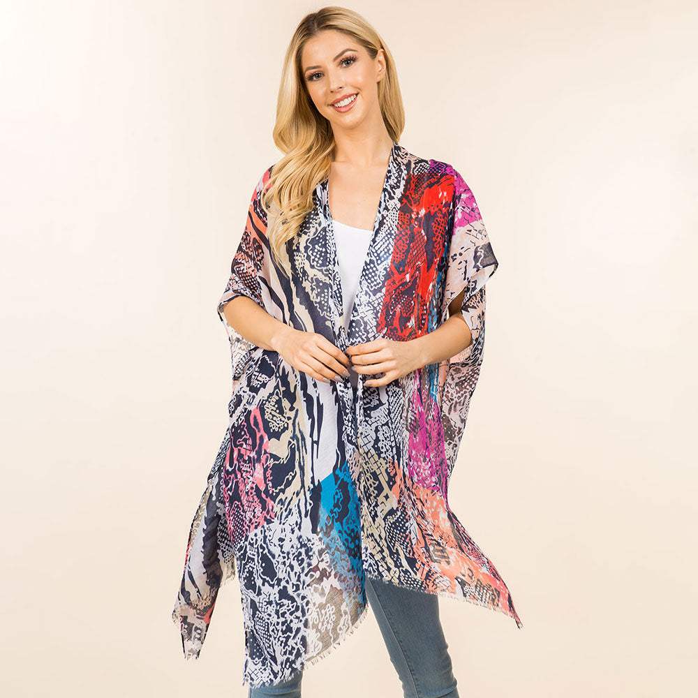 Lightweight Snake Skin Printed Kimono Poncho - Madeline Love - Flyclothing LLC
