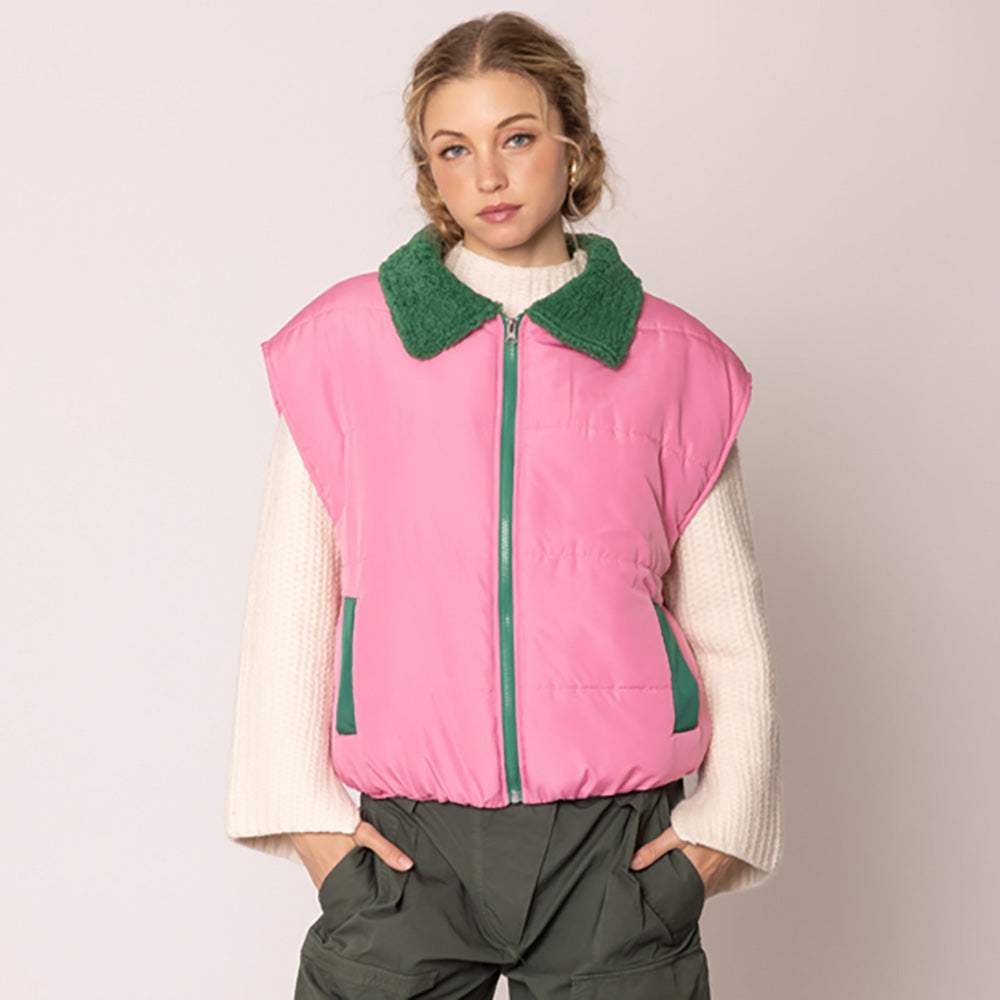 Zip-Up Shearing Collar Puffer Vest - Madeline Love - Flyclothing LLC