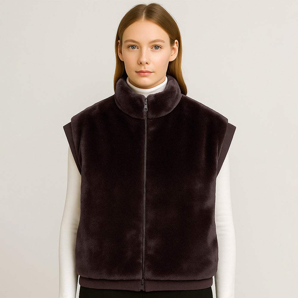 Faux Fur Rib Sleeve Vest - Madeline Love - Flyclothing LLC