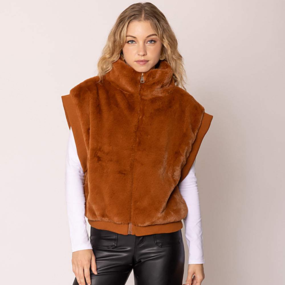 Faux Fur Rib Sleeve Vest - Madeline Love - Flyclothing LLC