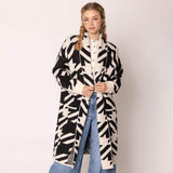 Open Front Houndstooth Pattern Long Cardigan - Madeline Love - Flyclothing LLC
