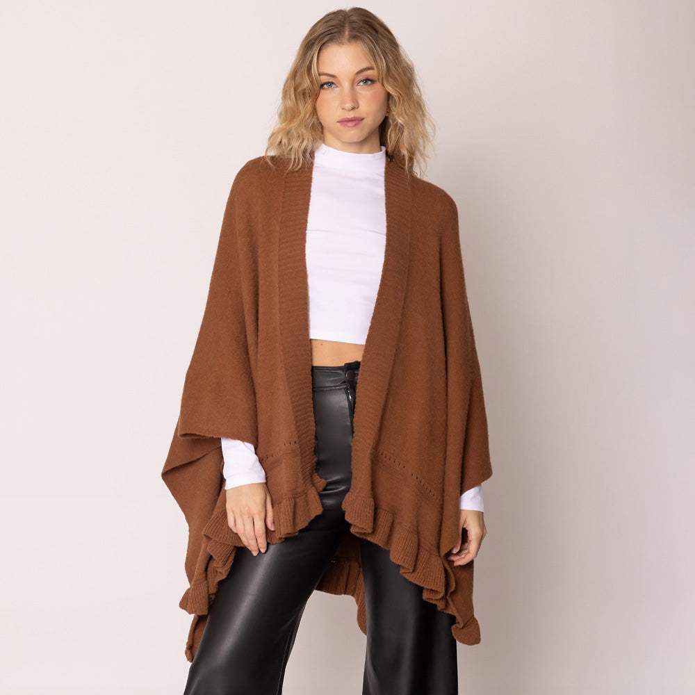 Ruffle Hem Knit Ruana - Madeline Love - Flyclothing LLC