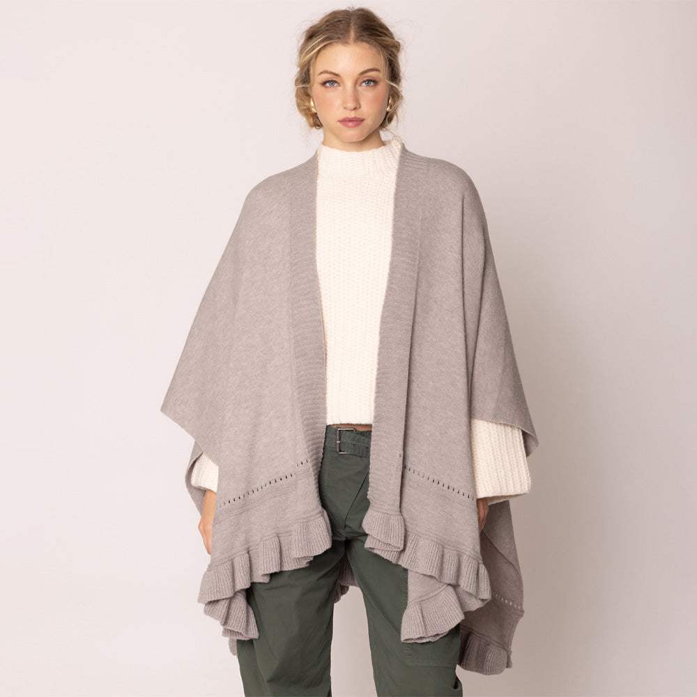 Ruffle Hem Knit Ruana - Madeline Love - Flyclothing LLC