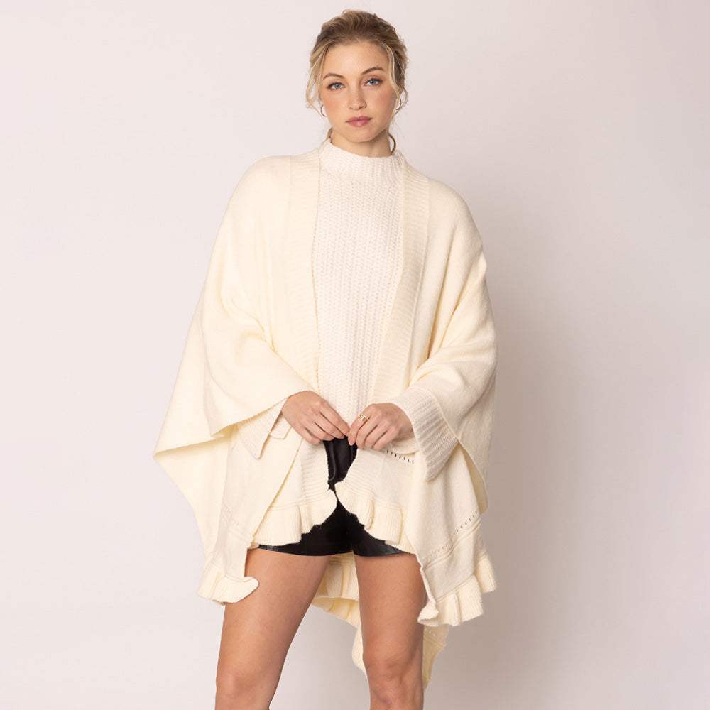 Ruffle Hem Knit Ruana - Madeline Love - Flyclothing LLC