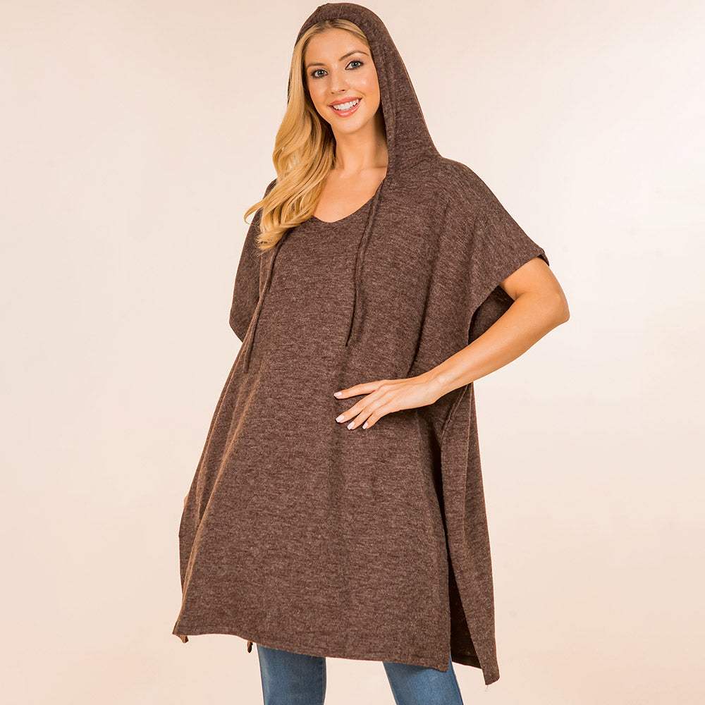 Solid Cozy Hooded Poncho - Madeline Love - Flyclothing LLC