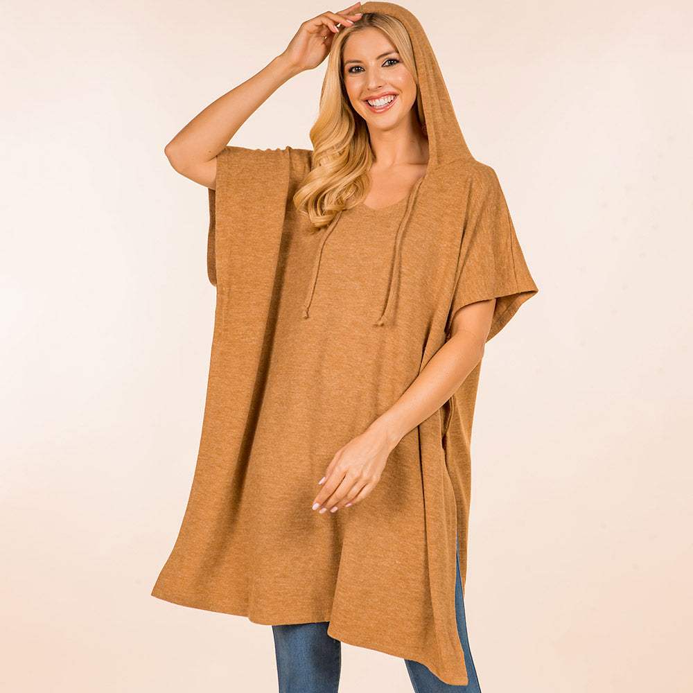 Solid Cozy Hooded Poncho - Madeline Love - Flyclothing LLC