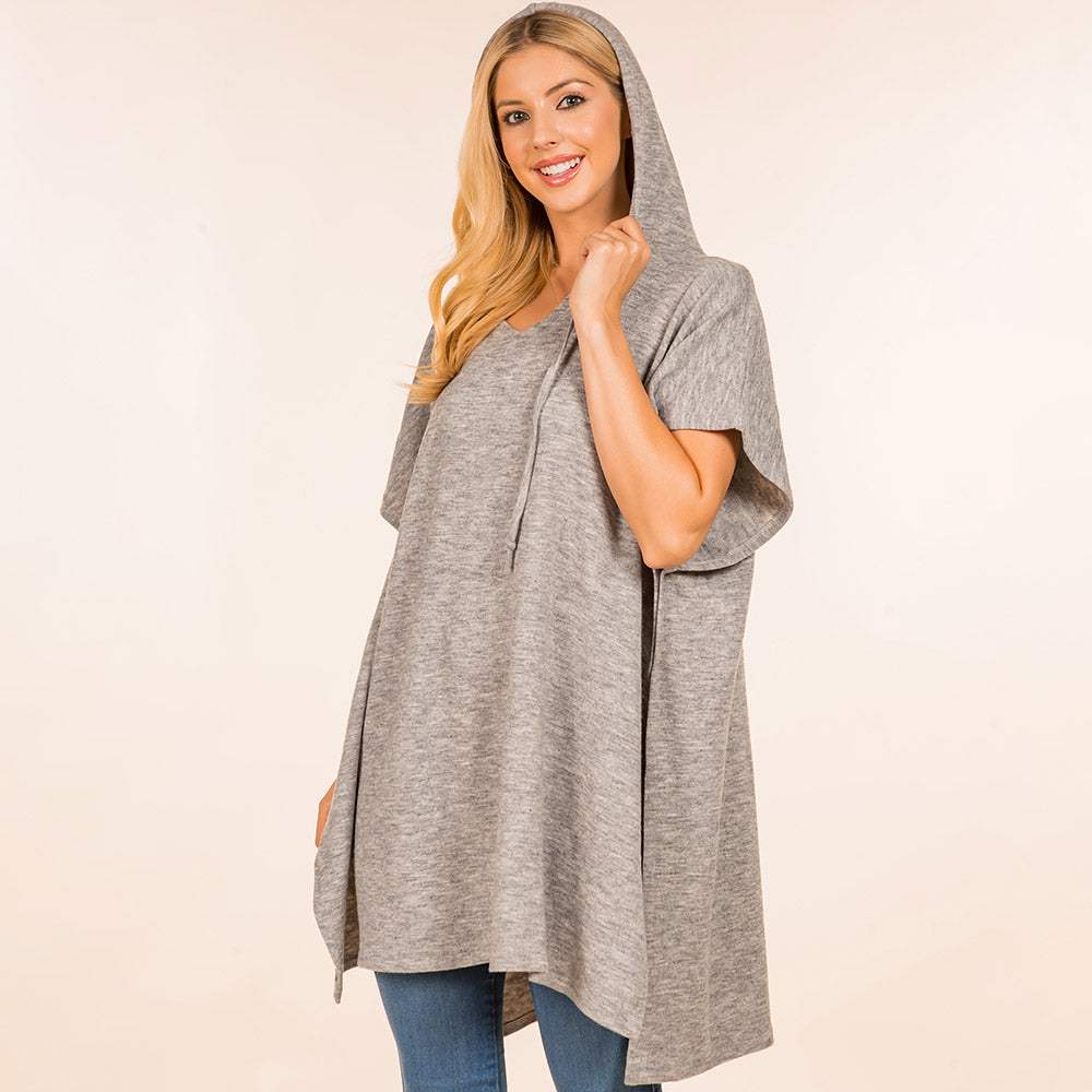 Solid Cozy Hooded Poncho - Madeline Love - Flyclothing LLC