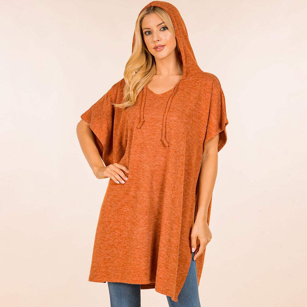 Solid Cozy Hooded Poncho - Madeline Love - Flyclothing LLC