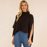 Mock Neck Ribbed Knit Asymmetrical Cape Poncho - Madeline Love - Flyclothing LLC