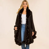 Faux Fur Trim Flowing Shawl Cape Poncho - Madeline Love - Flyclothing LLC