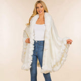 Faux Fur Trim Flowing Shawl Cape Poncho - Madeline Love - Flyclothing LLC