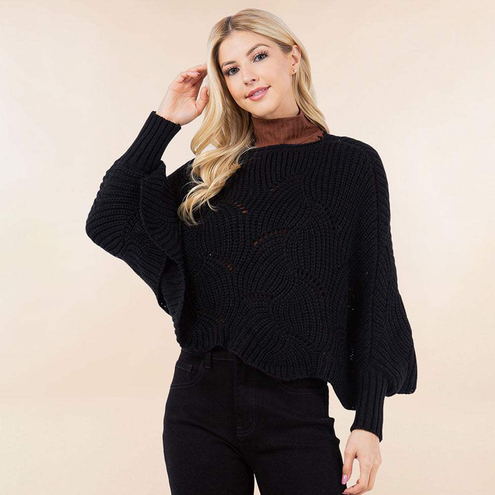 Openwork Loose Knit Batwing Sweater - Madeline Love - Flyclothing LLC