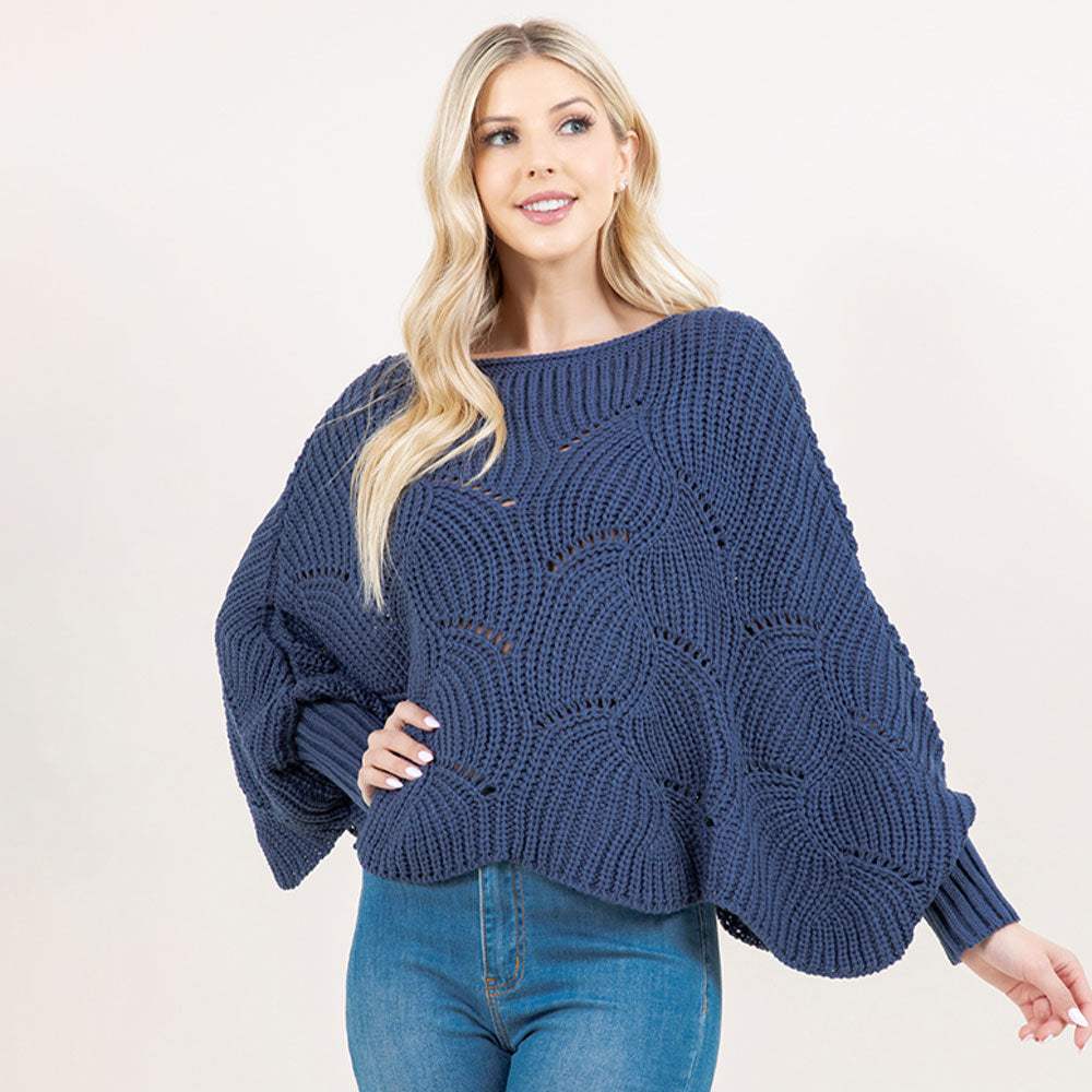 Openwork Loose Knit Batwing Sweater - Madeline Love - Flyclothing LLC