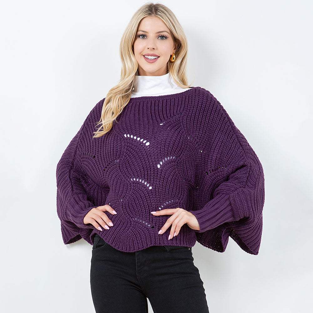 Openwork Loose Knit Batwing Sweater - Madeline Love - Flyclothing LLC