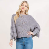 Openwork Loose Knit Batwing Sweater - Madeline Love - Flyclothing LLC