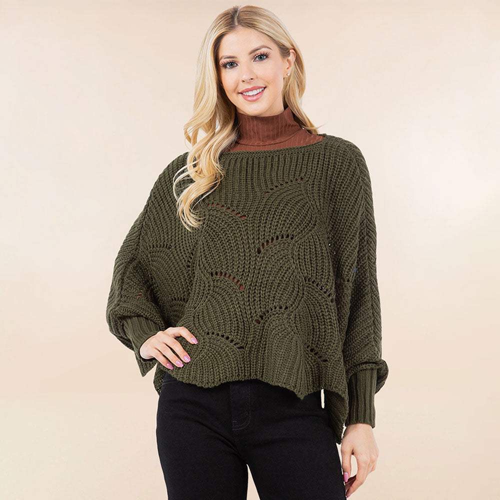 Openwork Loose Knit Batwing Sweater - Madeline Love - Flyclothing LLC