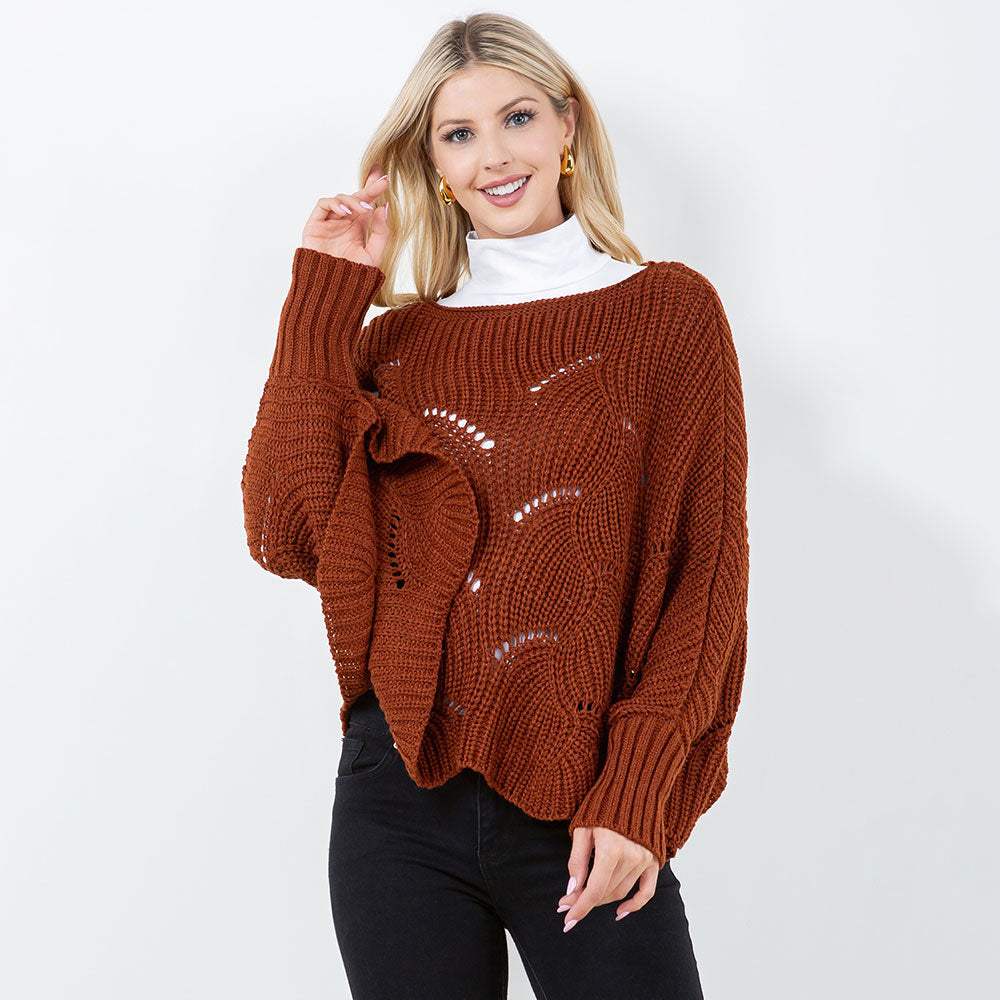 Openwork Loose Knit Batwing Sweater - Madeline Love - Flyclothing LLC
