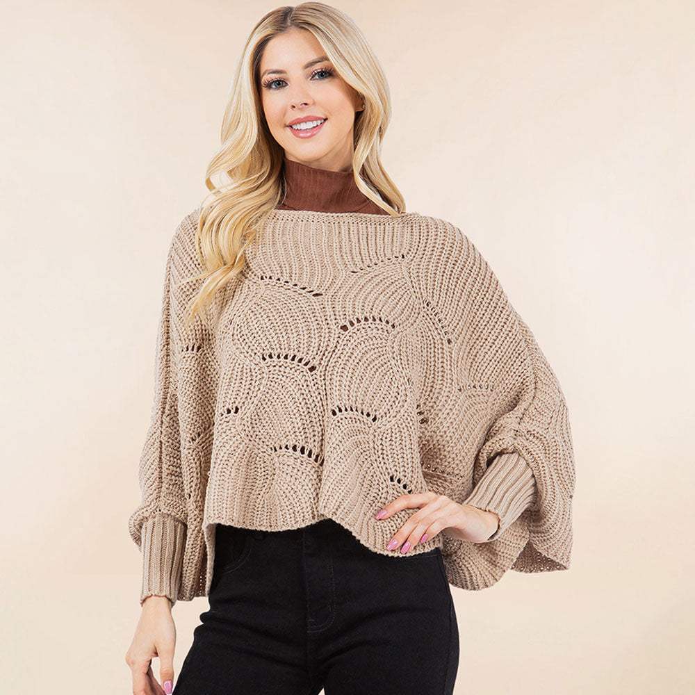 Openwork Loose Knit Batwing Sweater - Madeline Love - Flyclothing LLC