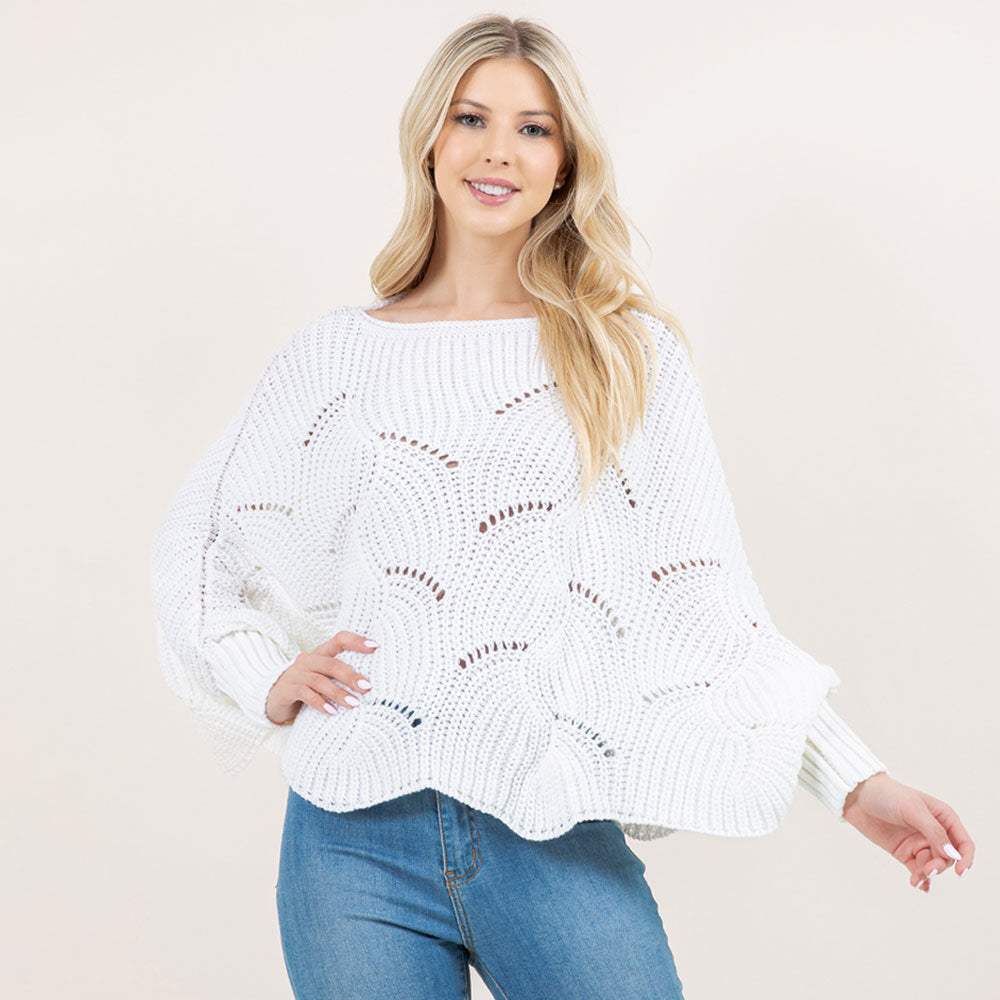 Openwork Loose Knit Batwing Sweater - Madeline Love - Flyclothing LLC
