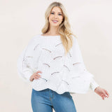 Openwork Loose Knit Batwing Sweater - Madeline Love - Flyclothing LLC