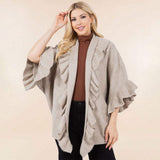 Solid Ruffle Accent Kimono Poncho - Madeline Love - Flyclothing LLC